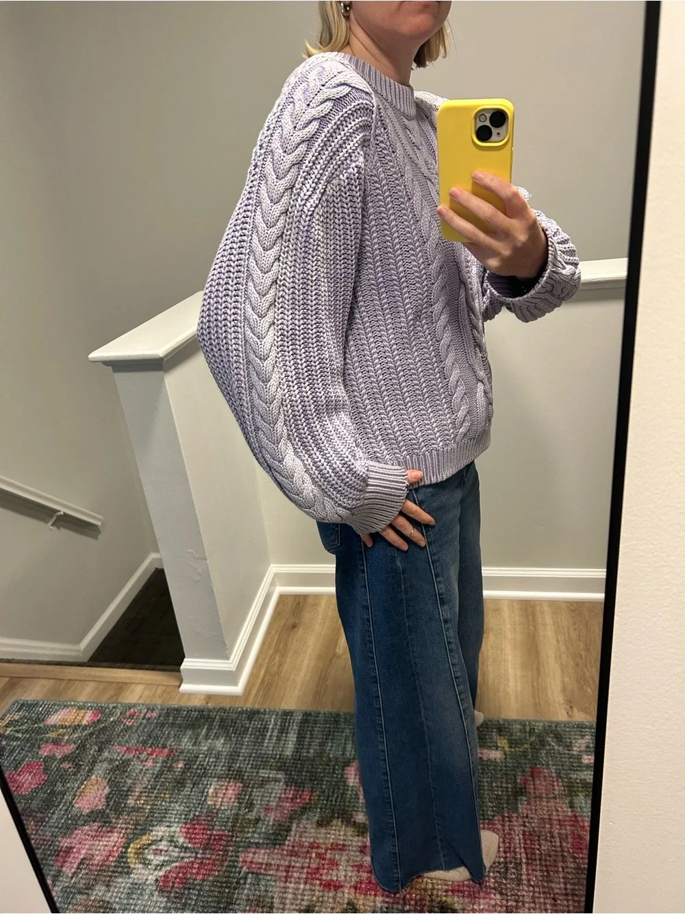 Free People Frankie Cable Sweater in Della Robbia Blue Lavender - Picture 2 of 8